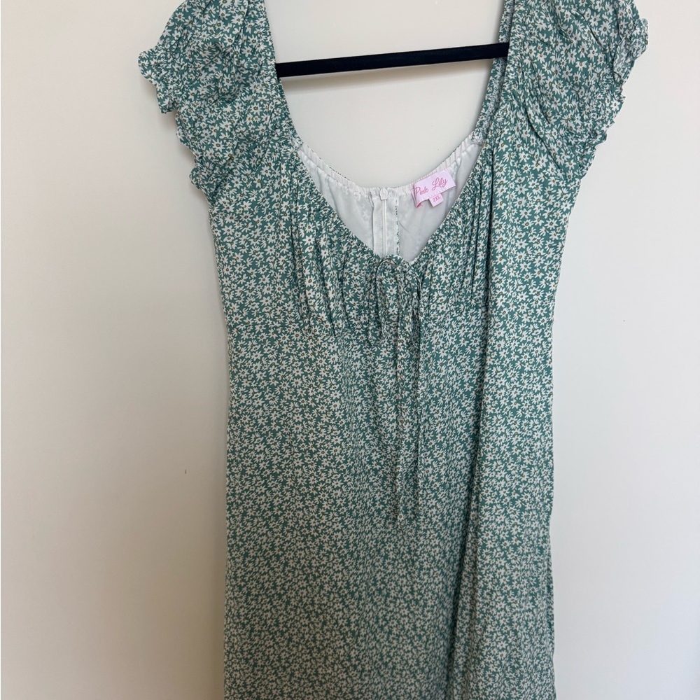 Pink Lily Green Floral Mini Dress